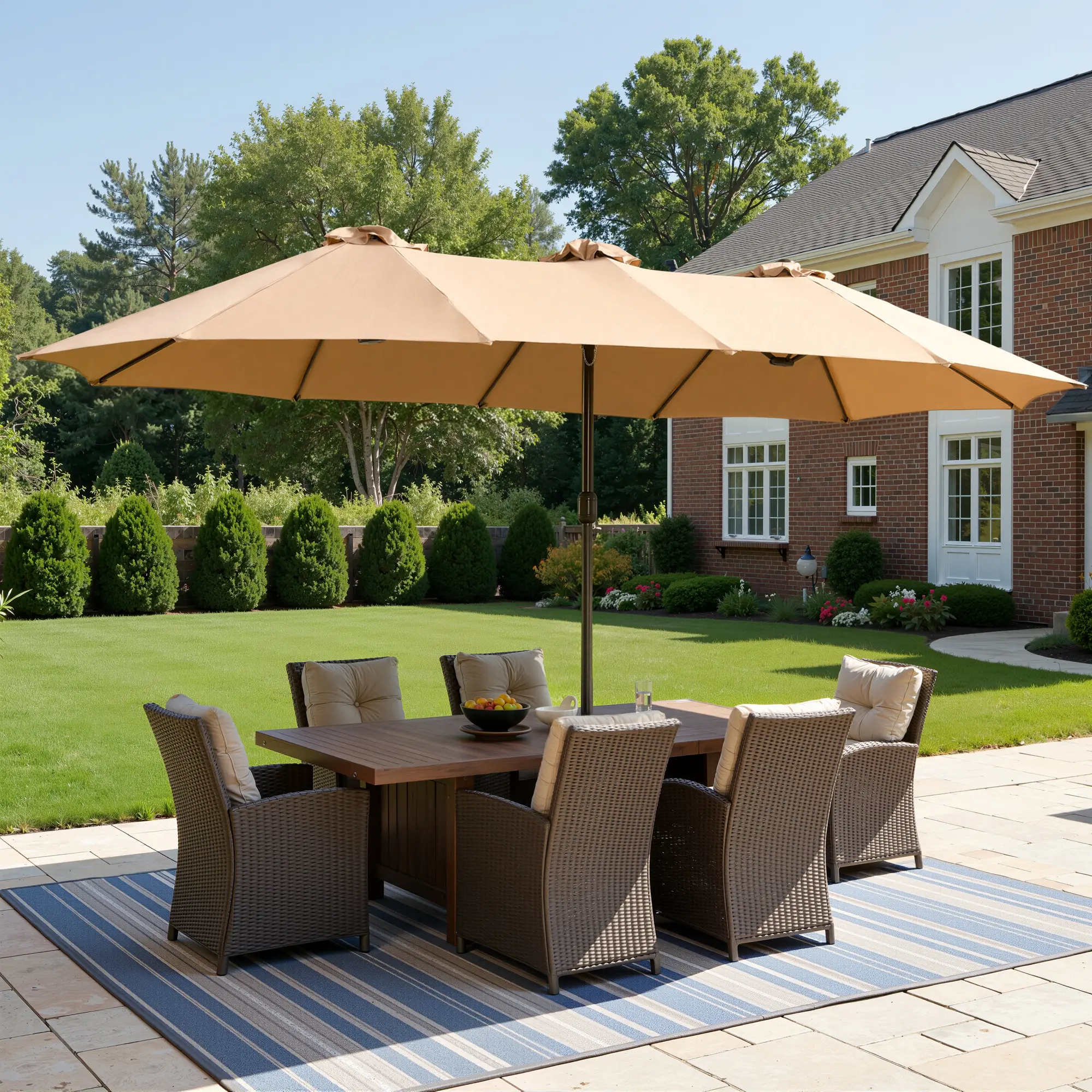 ALLWEX Oversized 15x9FT Rectangular Cranked Market Umbrella with Weighted Base, Heavy-Duty Outdoor Parasol, Waterproof, UV-Resistant Shade for Patio, Garden, Simple Setup