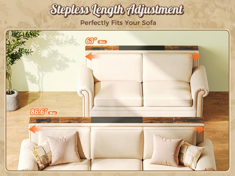 Huuger Narrow Sofa Table with 2 Power Outlets, 63-86.6 Inch Adjustable Length, Behind The Couch Table with USB-C Ports, Long Entryway Console Table, Anti-tip Kit, for Hallway Entry