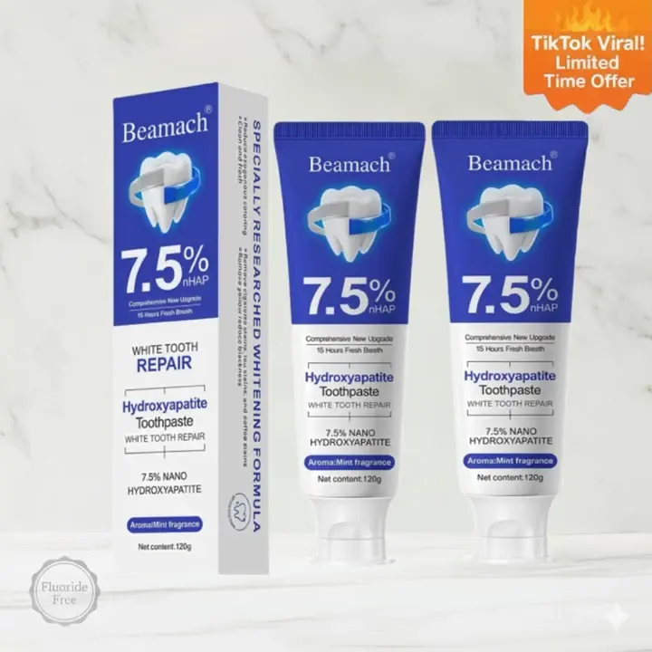 Beamach Nano Hydroxyapatite Liquid Toothpaste (2PCS Multi-Pack) - Fluoride-Free, Natural Ingredient, Gentle Effective Remineralizing Oral Care for Sensitive Teeth, Oral Brightening, Teeth Whitening, Stain Removal, Breath Freshening, Bright Smile