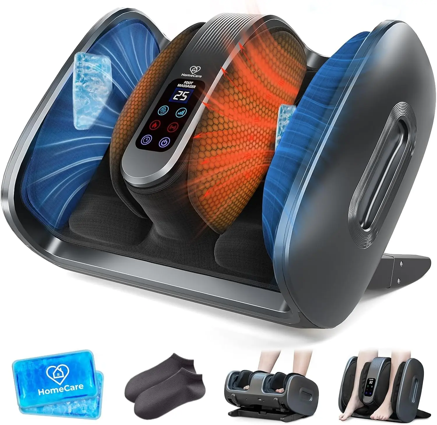 Foot Massager with Heat & Cold, 2026 Upgraded Shiatsu Foot & Calf Massager Machine, 4 Modes, 6 Levels, Electric Foot Massage for Feet, Legs & Arms, Home Office Relaxation Gift for Women and Men-Gray Multi-Functional