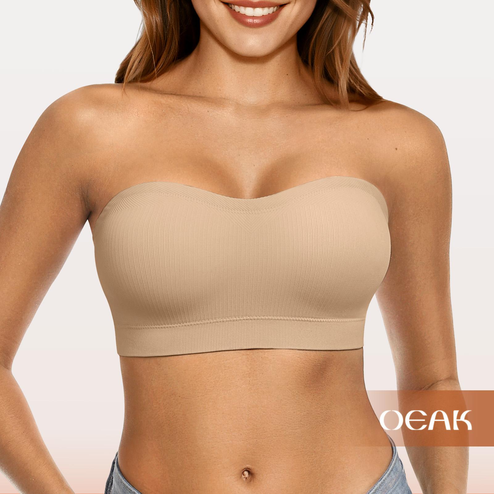 OEAK Women Non-Slip Bandeau Bras With Comfortable Strapless Bra Seamless Wireless Tube Top Push Up Bra
