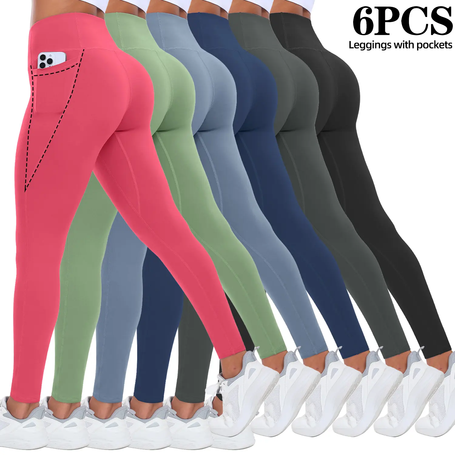 Women's 3/5/6-Pack High-Waisted Leggings-Ultra-Soft Stretch Slim Activewear Pants for Women with Pockets, Assorted Colors for Yoga, Gym, Sporty Sports Bottoms Gym Workout Sportswear Gym Tights Clothes,travel essentials,camping essentials