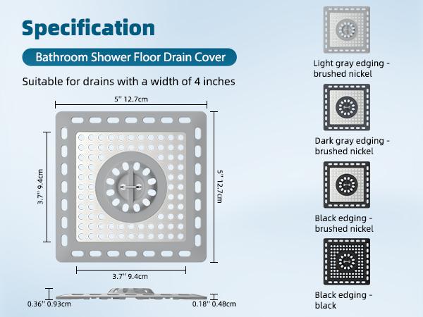 Hibbent Upgraded Shower Drain Hair Catcher, Shower Drain Cover for Bathroom Floor 4" Drain, Anti-Clogging Bathtub Drain Strainer, Stainless Steel Kitchen Sink Drain Strainer with Handle, Grey