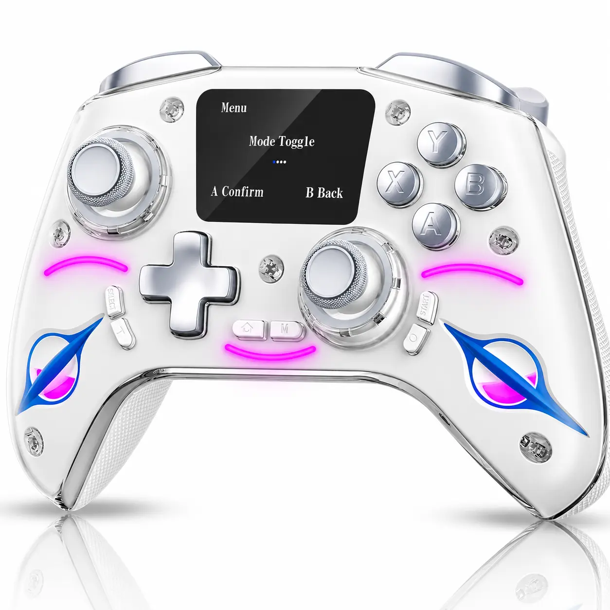 Interactive Screen Wireless Controller with RGB Lighting, 1000Hz Polling Rate, Hall Joysticks & Triggers, 4 Programmable Buttons, 1200mAh battery, headphone jack, Compatible with Switch, PC,  PS4, iOS, Android.