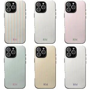 Custom Name Stripe Phone Case, Personalized Monogram Initial Slim Cover, Minimalist Aesthetic Vertical Line Design, Unique Birthday Gift Idea for Her