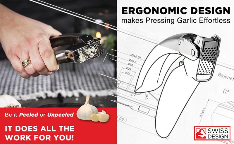 Kuhn Rikon Epicurean Garlic Press Stainless Steel 6.5 x 1 x 1.5 inches Silver Ergonomic Handles Bevelled Holes Dishwasher Safe Kitchen Utensil