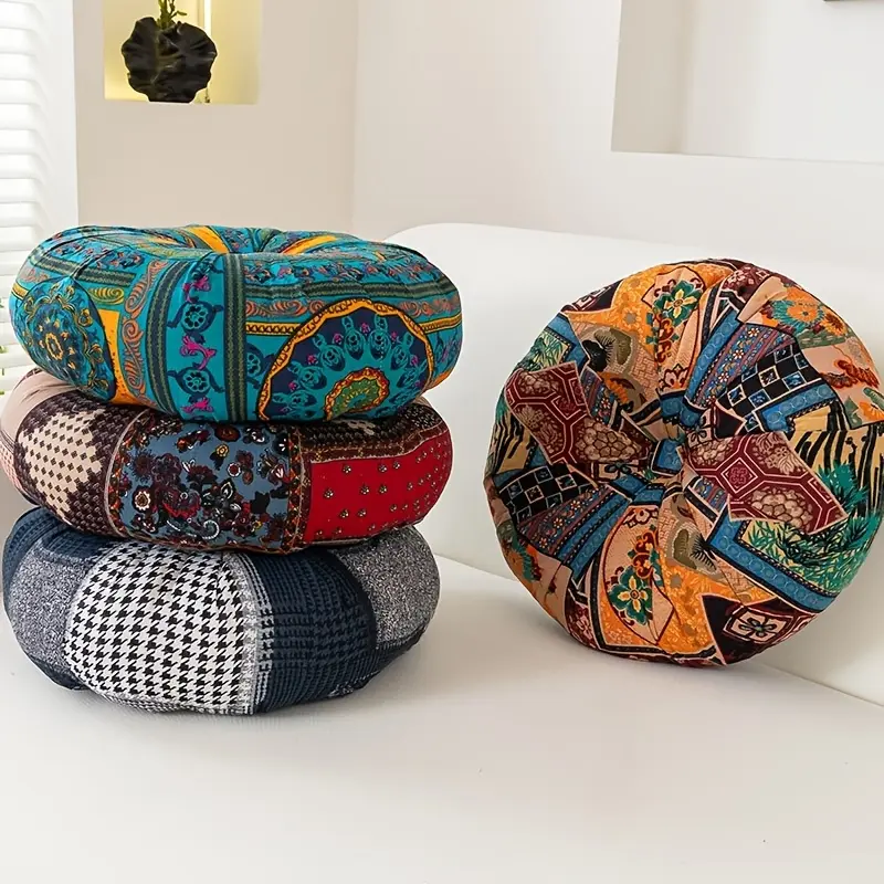 [Thick Round Floor Cushion] 16" Soft Boho Print Durable Cushion - Meditation Pillow for Yoga, Home Decor - Polyester Material, Dry Clean Only, Durable Cushions