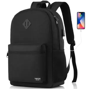 YAMTION 15.6 Inch Large Classic Backpack with USB Charging Port, Water Resistant Laptop Bookbag for Teens, High School & College Students, Working Adults