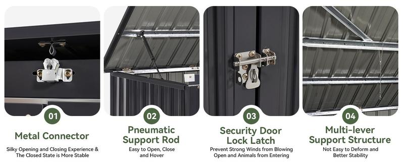 Aoxun 80 CU.FT Outdoor Storage Shed Metal Trash Can Storage with Chain Lid Waterproof Outdoor Garbage Can Organizer, Ideal for 2 Trash Bins, Toys, Garden Tools (Black)