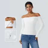 【Creator’s Pick】Halara Ribbed Knit Off Shoulder Long Sleeve 2-in-1 Casual Top