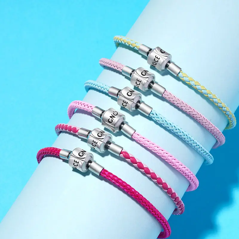 Gnoce Skin-Friendly Threaded Snap Button Braided Bracelet - Female Fit Fashion Jewelry, Snap Charm DIY-Fit Basic, 5 Colors (Pink,Blue,Black,Red,Green) for Personalizing Your Look (Choose Color & Size), Braided Bracelets, Colorful Bracelet