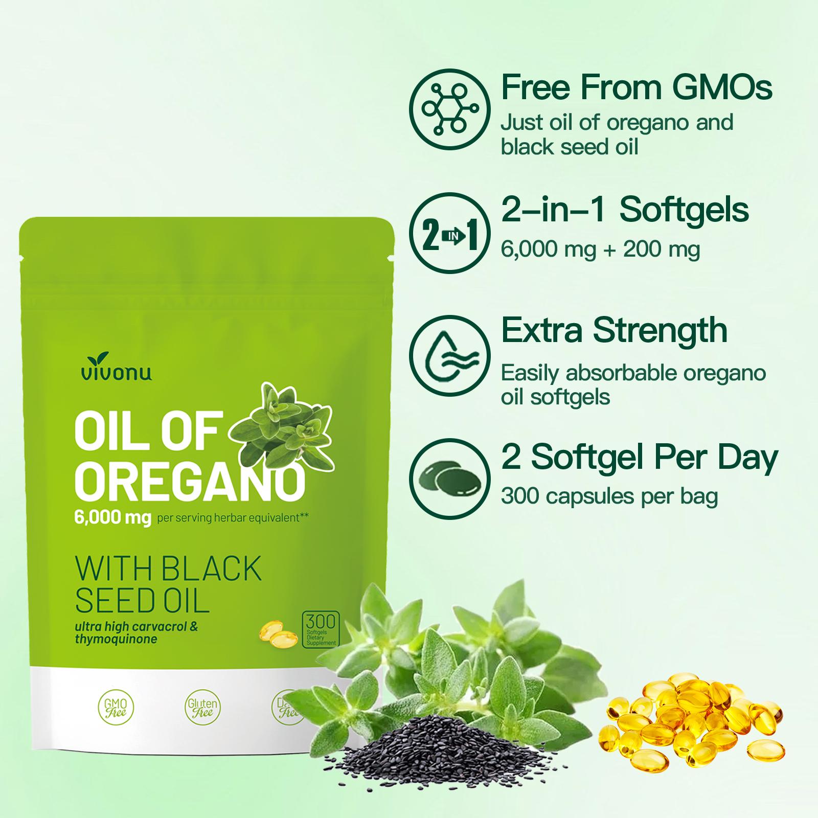 High-Potency Oil of Oregano 6000mg + Black Seed Oil 200mg | Organic Softgels for Fitness Support | 300 Count Gluten-Free Antioxidant Supplement High-Potency Oil of Oregano 6000mg + Black Seed Oil 200mg | Organic Softgels for Fitness Support | 300 Count Gluten-Free Antioxidant Supplement