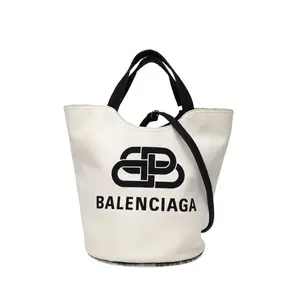 Pre-owned Balenciaga canvas Tote Bags Black and white Paris House bucket bag