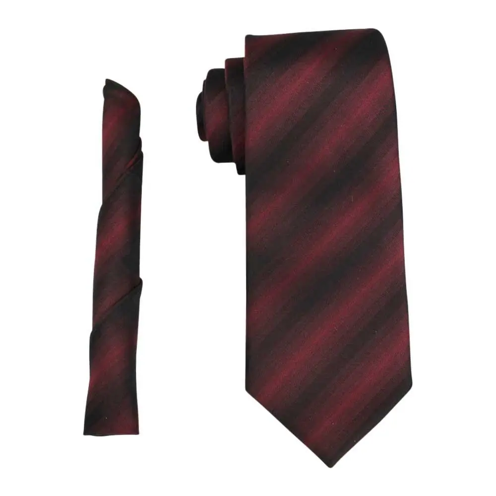AZAR Mens Modern Designed Neck Tie & Hanky Pocket Square Set Medium Width 7CM (Burgundy Tone Stripe)