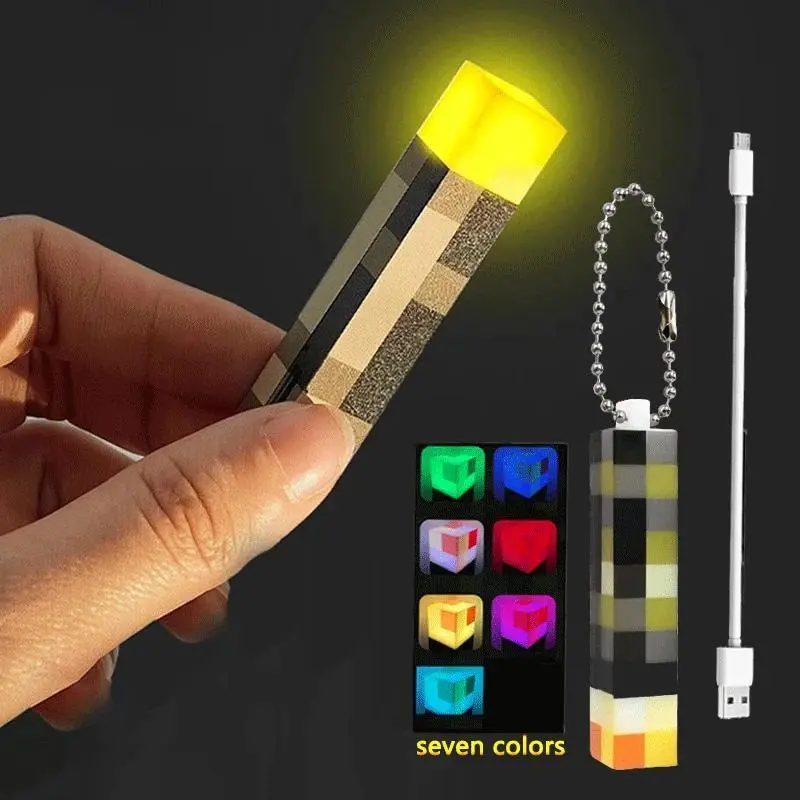 MC Games Mini Peripheral Torch LED Light keychain Pendant Pixel Torch Flashlight LED Light Toys USB Rechargeable Children Gift