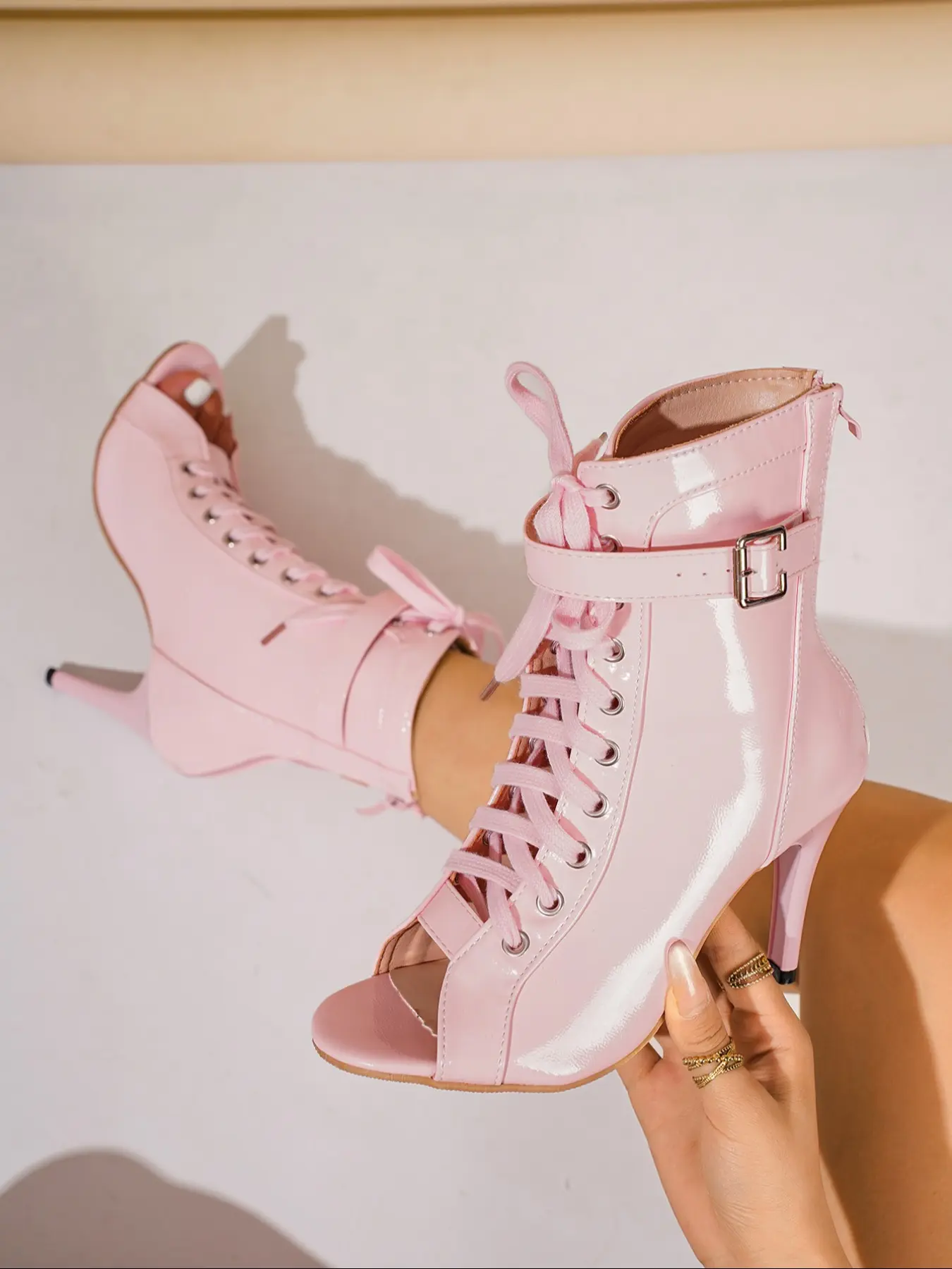 Women's Sexy Fish Mouth High Heel Shoes, Multiple Colors, Back Zipper Lace-Up Hollow Out Jazz Dance Shoes, Fashion Buckle Roman Sandals, Rubber, Fashionable Party Shoes, Dancing Shoes, Footwear