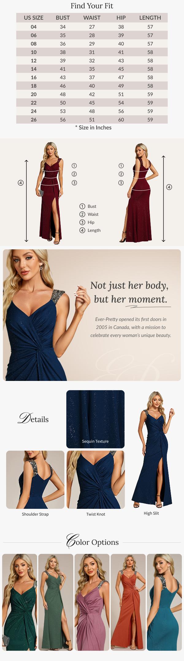 Ever-Pretty 2026 Spring  dress Black Glitter V-Neck High Slit Sequin Shoulder Strap Evening Dress for Women Maxi Fall  dress ,Cocktail party dresses,Formal Wear 01888 Elegance , Womenswear