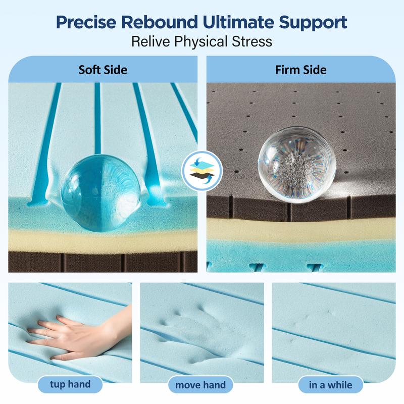 Raybee 3/4 Inch Memory Foam Mattress Topper, King Queen Full Twin XL Mattress Topper with Cooling Gel and Machine Washable Tencel Cover Soft & Pressure Relief & Breathable, Non-Slip, Mattresses Protector Pad White