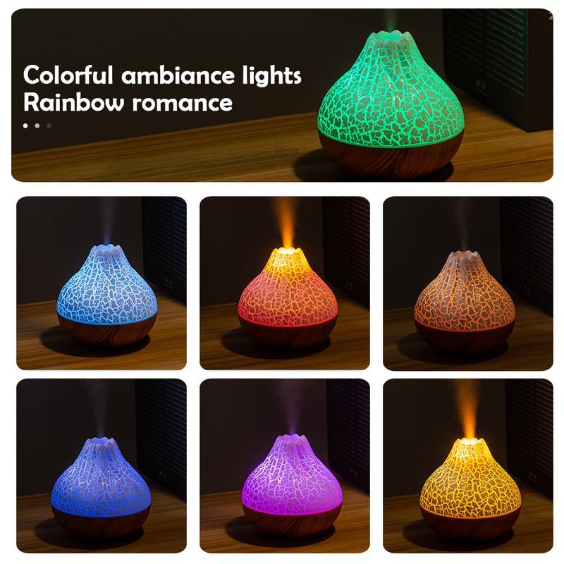 MUNBYN Volcano Air Humidifier 300ml Large Capacity Water Mist Aromatherapy Diffuser USB Desktop Humidifier with 7 Colorful Night Lights
