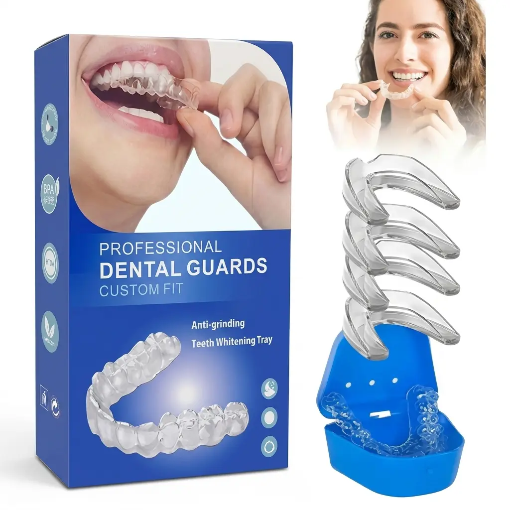 4-Piece EVA Moldable Night Mouthguard for Adults/Teens - Upgraded Custom-Fit, Thickened Teeth Grinding Guard with Carrying Case - Safe, Soft, Comfortable, Reusable for Jaw Relief & Clenching Prevention