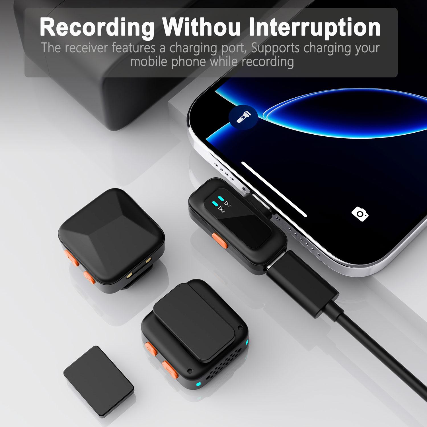 HITOZON Wireless Lavalier Microphone for iPhone Android With Charging Case Intelligent Noise Cancelling Plug Play Lapel Mic for Tiktok Youtube Video Recording Vlog Live Streaming