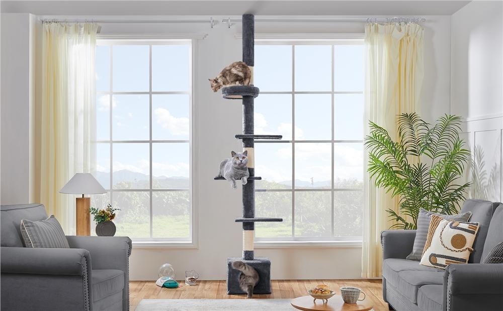 Yaheetech Adjustable 7.4-8.7FT Floor-to-Ceiling Cat Tree with 1 Condo 4 Perches & Scratching Posts Multi-level Cat Tower for Small/Medium Cats - Vertical Scratcher Yaheetech Adjustable 7.4-8.7FT Floor-to-Ceiling Cat Tree with 1 Condo 4 Perches & Scratching Posts Multi-level Cat Tower for Small/Medium Cats - Vertical Scratcher
