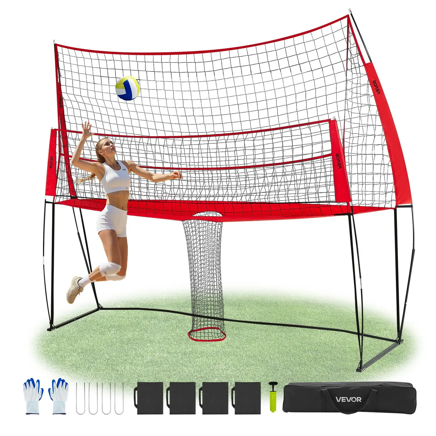 【SummerFinds】VEVOR Sturdy 2-in-1 Standalone Volleyball Training Net System, Height-Adjustable Volleyball Rebounder Net, Smart Ball Return, All-Terrain Portable Station, Easy Setup for Backyard Lawn Beach Practice