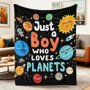 Soft Comfortable Funny Throw Blanket Just A Boy Who Loves Planets Throw Blanket,Solar System Space Flannel Blanket for Kids Boys,Space Lover Gift,Cozy Sofa Bed Blankets summerwins