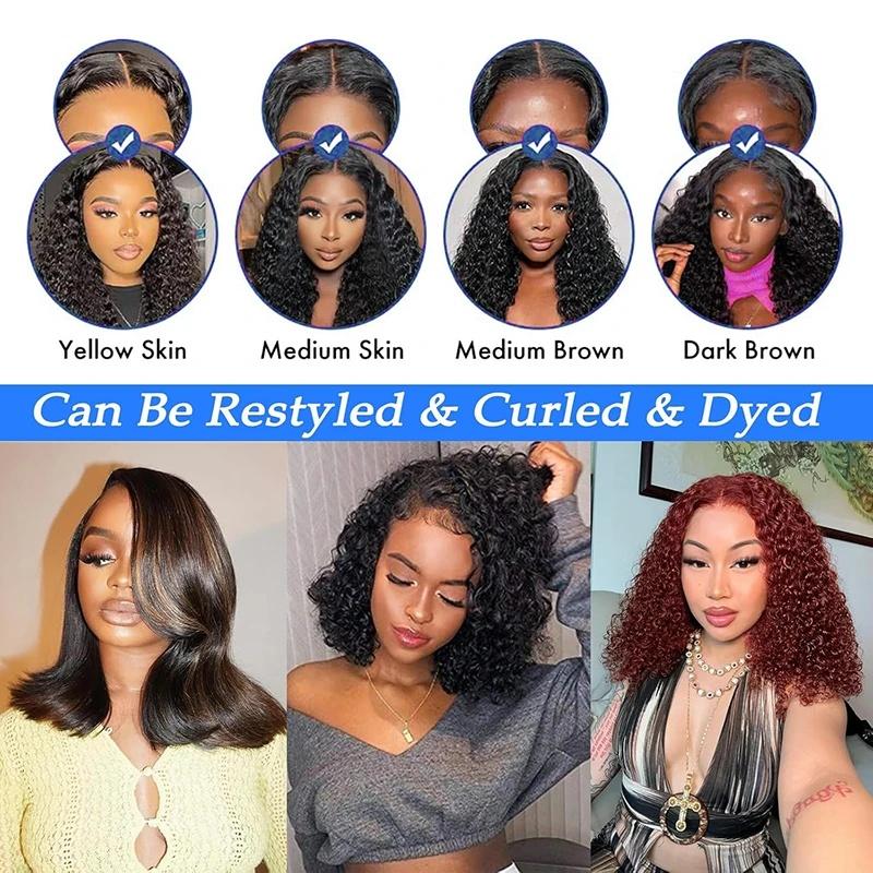 [NEW IN] 16 Inch Short Bob Human Hair 180 Density 13X4 Lace Front Wigs Hair Kinky Curly  Lace Frontal Wigs Deep Curly Wig Women Zigzag Headband Handmade Headband