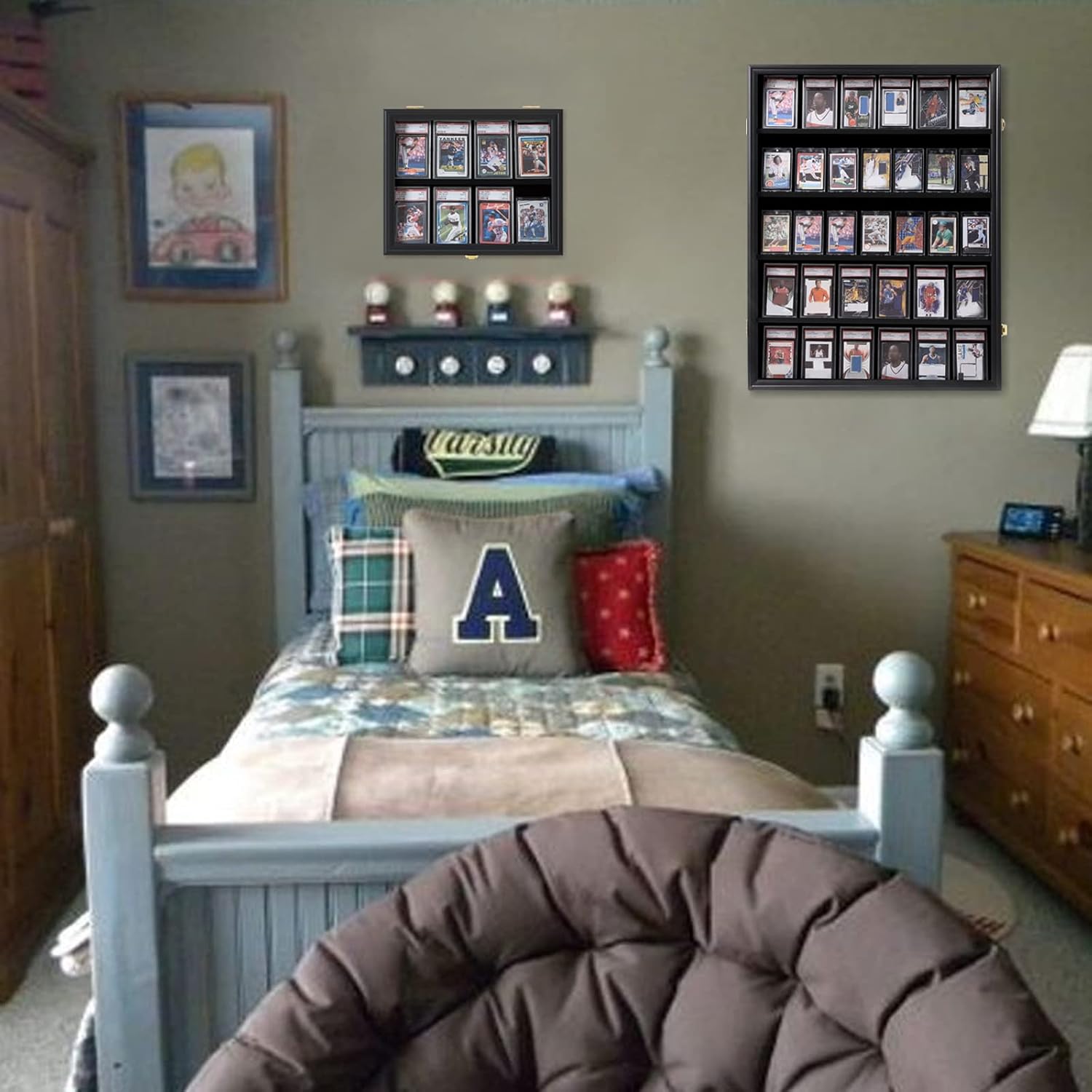 Baseball Card Display Case 3Pack - 35 Graded Sports Card Display Frame - Holds Sport Cards with UV Protection Clear View Lockable Wall Cabinet for Football Basketball Trading Card Vertical Rod Sleeves