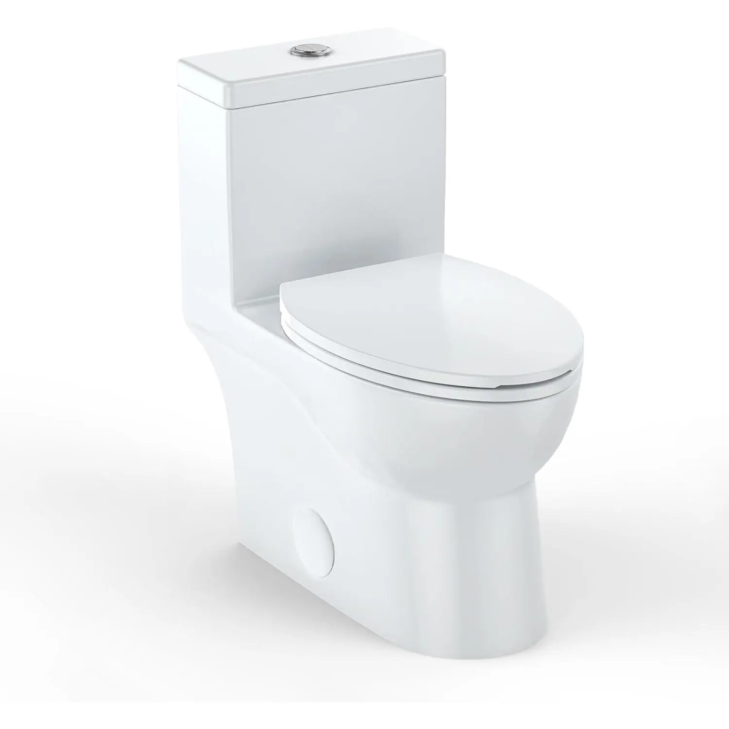 Elongated One Piece Toilet for Bathrooms, Top Dual Flush Toilet with Quick Release Locking Seat, Modern Ceramic Toilet for Family or Guest Bathroom