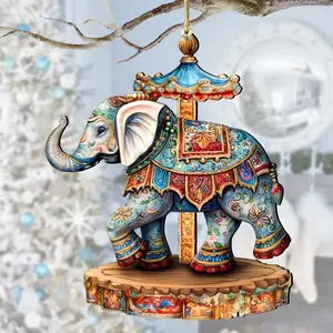 Designocracy 8611029-2 5 x 5.5 x 0.25 in. Carousel Elephant Wooden Christmas Decor Ornaments