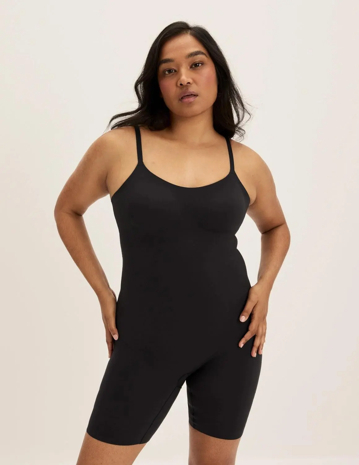 Women's Customizable Mid-Thigh Shapewear, Adjustable Removable Strapless Shapewear Bodysuit, Compression