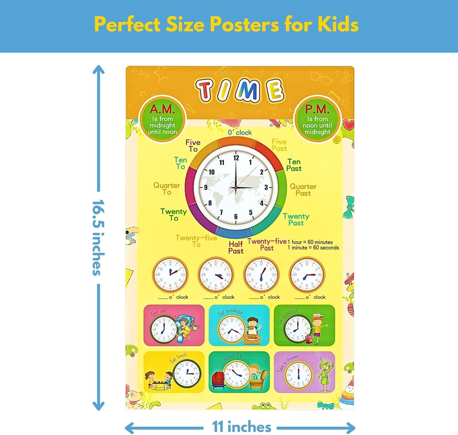 16 Educational Posters for Classroom & Kindergarten - Laminated PreK Learning Charts - ABC Alphabet, Shapes, Colors, Weather, Days of the Week - 11x16.5 Inches - Double Layered Waterproof - Perfect for Early Education
