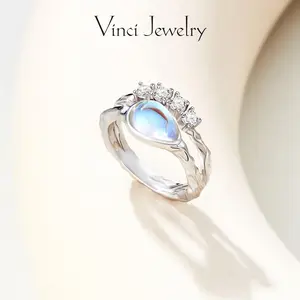 925 Synthetic Moonstone Ring with 5A CZ Accent, Colorful and Rainbow Moon Ring for Women, Elegant and Stylish Jewelry Perfect Gift for Girls as Birthday and Christmas, for Daily Wear and Party