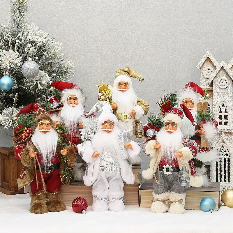 12-Inch Tall New Standing Santa Claus Christmas Home Scene Decoration Ornament with Festive Accessories and Detailed Design support plushies