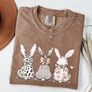 Comfort Colors Retro Coquette Bow Easter Bunny Shirt, Playful Aesthetic Rabbit Celebration Tee, Vintage Spring Bunny Crewneck Outfit, Trendy Minimalist Long Sleeve Design, Premium Oversized Girly Holiday Gift