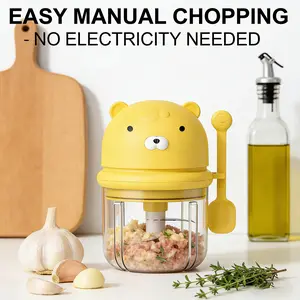 Adorable Bear Manual Food Grinder - 350ml Hand Crank Chopper with Sharp Stainless Steel Blades, Compact & Lightweight, Easy to Operate & Clean - Ideal for Chopping Garlic, Onions, Nuts & Making Homemade Baby Food, Salsas & Dips