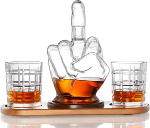 Middle Finger Gift Middle Finger Whiskey Decanter Set - Unique & Funny Glass Container for Scotch, Tequila, Brandy, Rum, Bourbon & Other Drinks - Gift Accessories for Men, Dads, Boyfriends