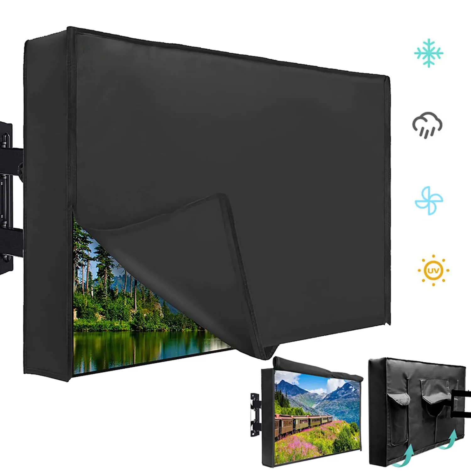30"-85"Outdoor TV Cover with Waterproof Zipper Velcro + Bottom Cover, HOMEYA 600D Heavy Duty Weatherproof TV Enclosure with Front Flap, for Outside LED LCD Flat Screen TVs