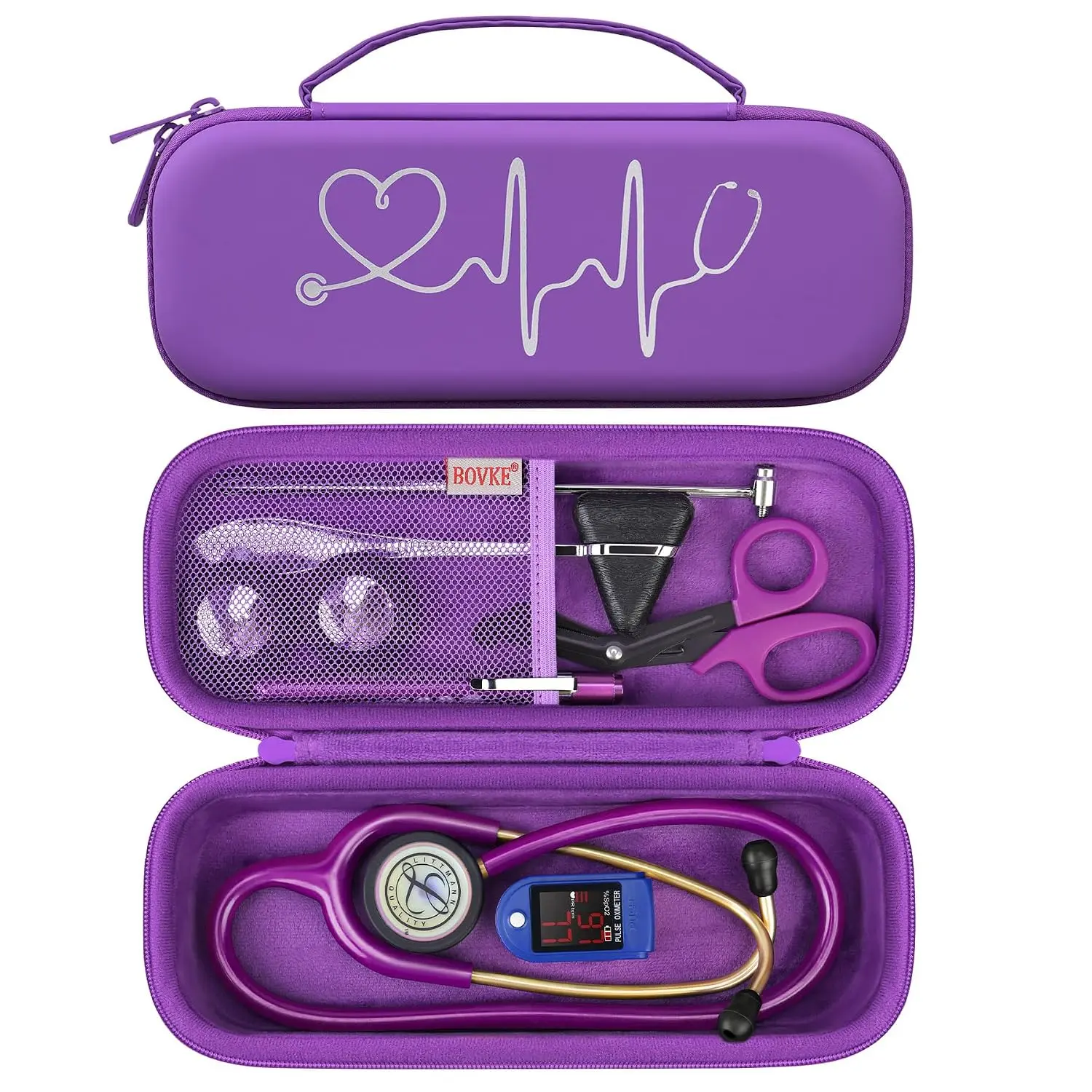 (CASE ONLY) EVA Shockproof Stethoscope Organiser Bag with Mesh Pocket for 3M Littmann Classic III, Lightweight II S.E, MDF Acoustica Deluxe Stethoscopes, Hospital Use