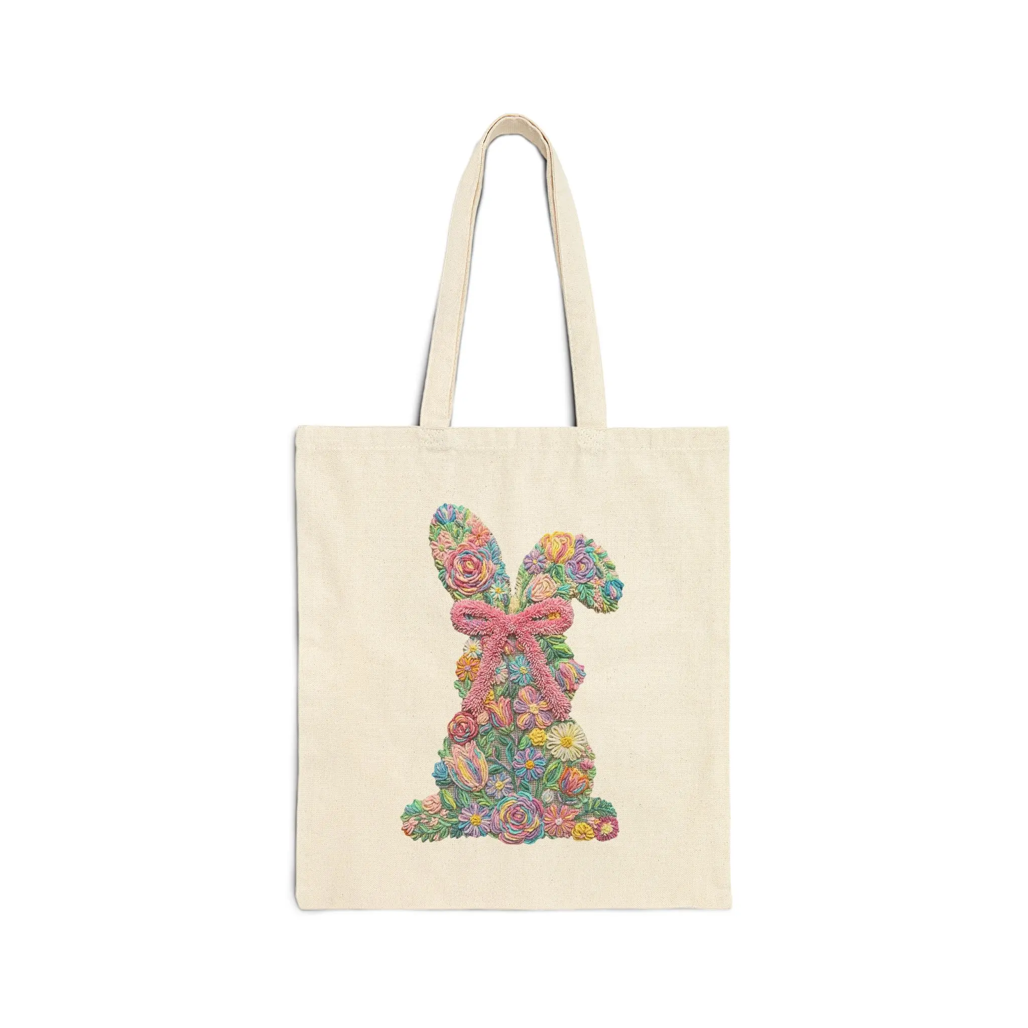 Floral Bunny Easter Tote Bag Cute Spring Canvas Bag With Flowers and Bow Floral Bunny Tote Bag Easter Bunny Tote Bag Cute Easter Tote Bag Spring Bunny Canvas Tote Bag Flower Bunny Tote Bag