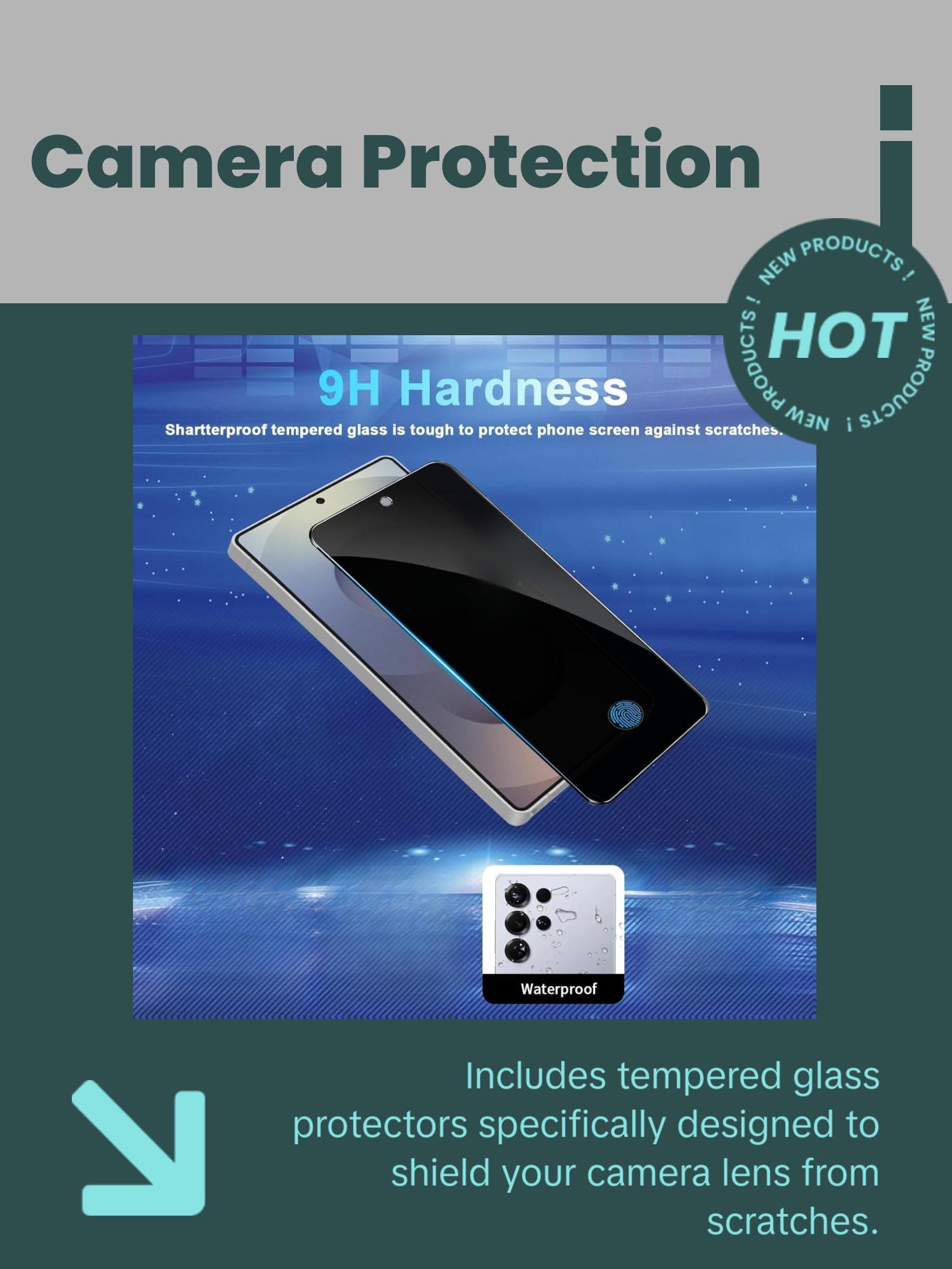 [2+2 Pack] Privacy Screen Protector Compatible with Galaxy S25 Ultra 5G - 2 Tempered Film + 2 Camera Lens Glass, High Clarity, Bubble Free, Anti-Spy Protection - Anti-Shatter Cases Protective
