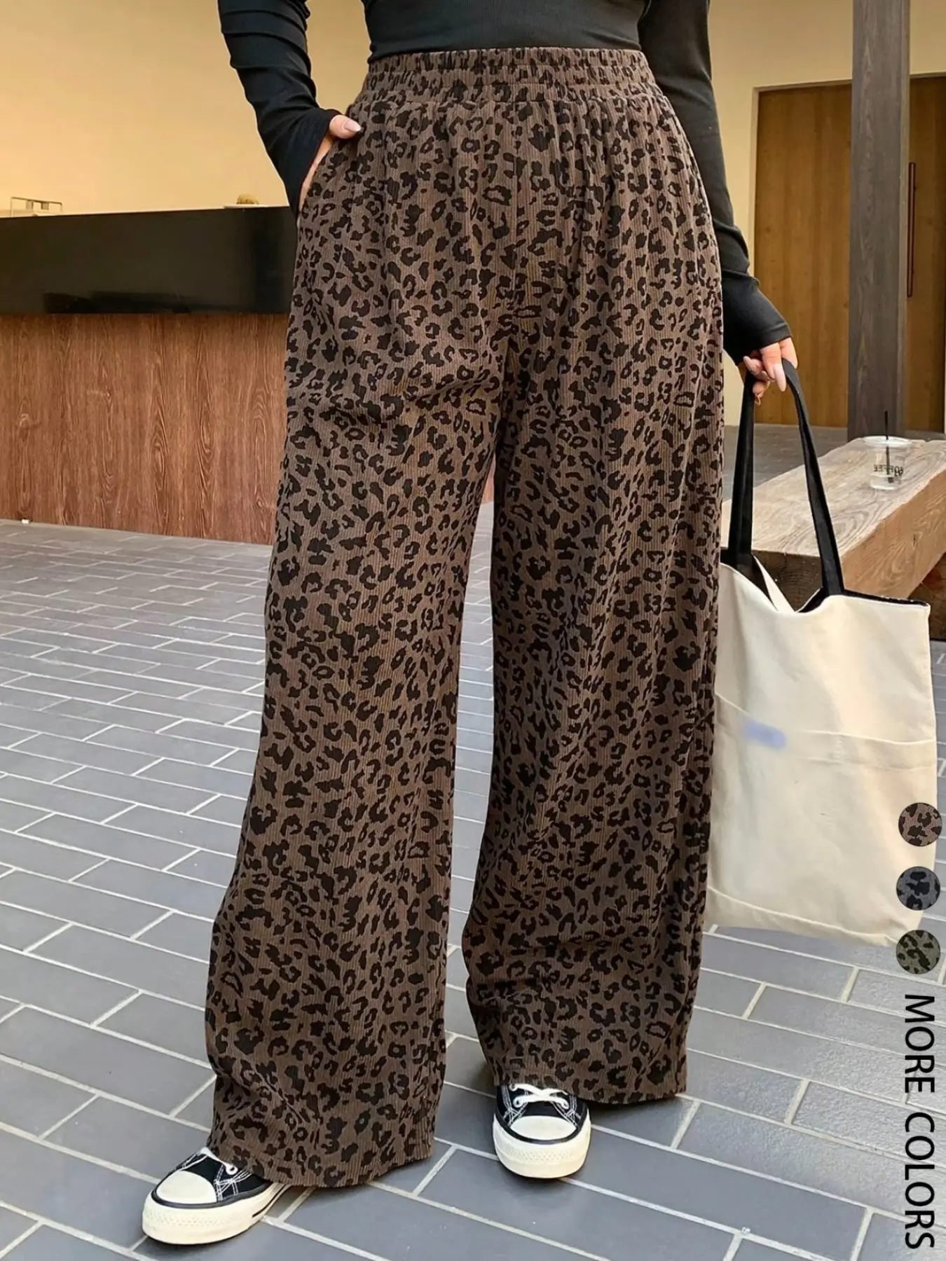 Women's Casual Leopard Print Elastic Waist Loose Fit Baggy Pants, Comfortable and Stylish, Suitable for All Seasons, Comfortable and Stylish, Perfect for Daily Wear, All Season, Back To School Clothes