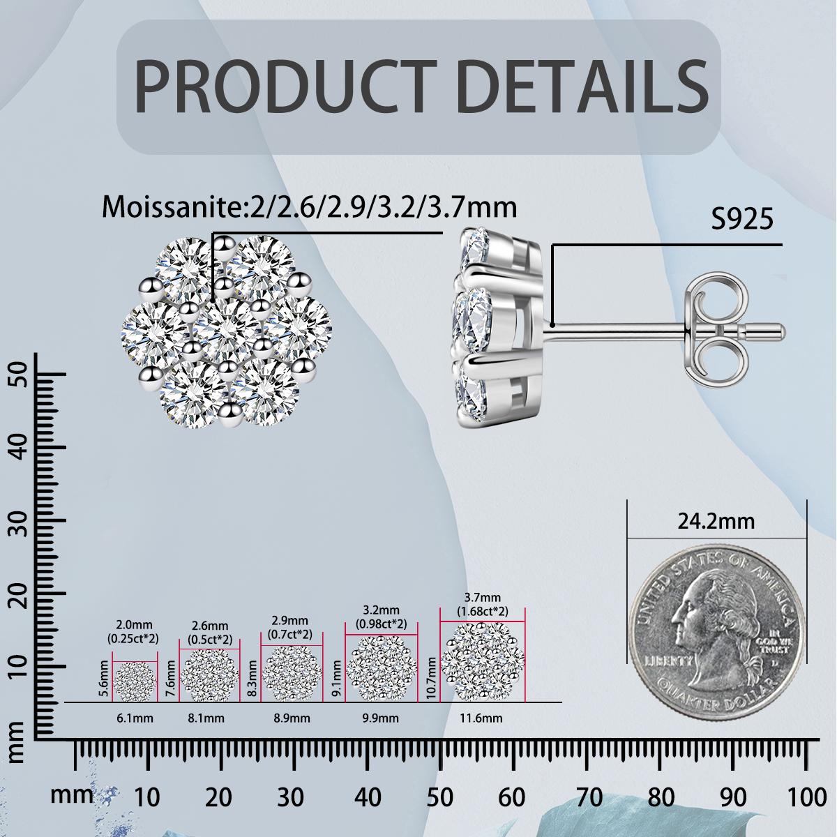 Delzzad 18k Gold-Plated Flower Stud Earrings D Color VVS Synthetic Moissanite Stud Earrings Screw Back/Butterfly Back S925 Studs Birthday Anniversary Mother's Day Christmas Gifts for Men Women Studearrings