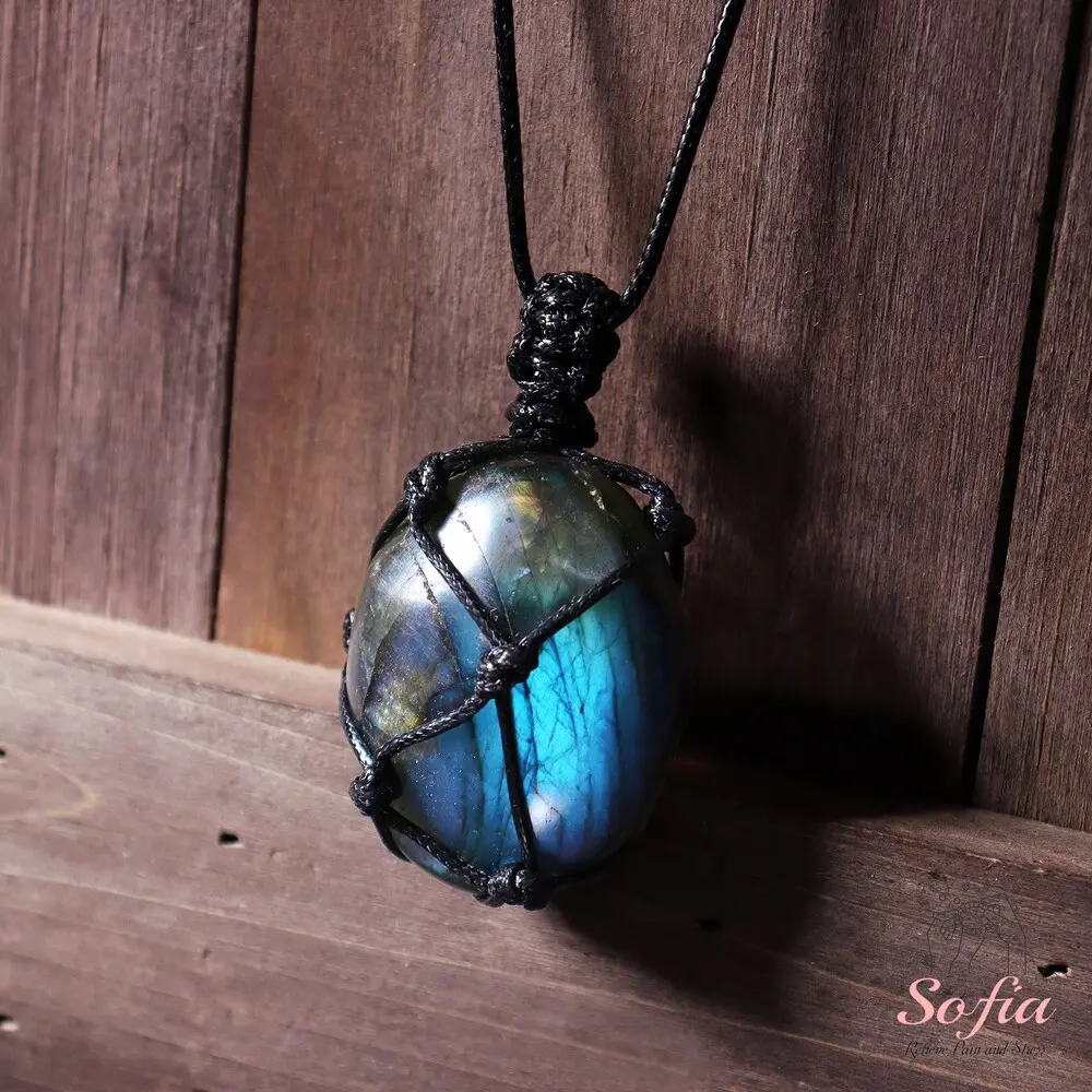 Handmade Labradorite Necklace for Female, Boho Tumbled Stone Crystal Amulet, 24-inch Adjustable Spiritual Jewelry, Stylish Accessories, Happy Birthday Gift, Unisex