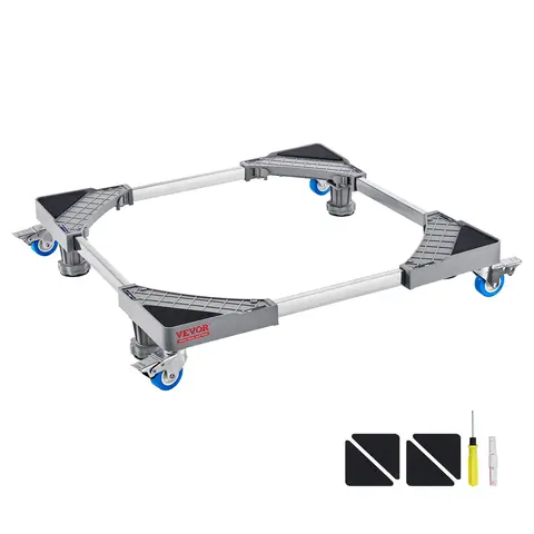 VEVOR Universal Mobile Appliance Base, 400 lbs Load Capacity, 4 Strong Feet with Non-Slip Pads, 4 Locking 360° Swivel Wheels, 16–27 in Height Adjustable, Lifts Appliances for Easier Cleaning, Steady During Spin, for Mini Fridges/Washing Machines/Dryers, 1