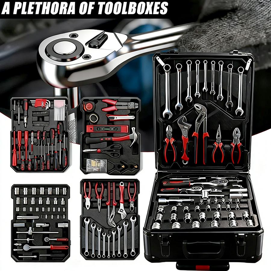 Bourvill 899PCS Tool Set,Large Capacity Metal Hand Toolbox,Rolling Toolbox,Aluminum 4-Drawer Mobile Tool Box,Mechanic & Household Repair Tool Set,Father's Day Gift for Dad