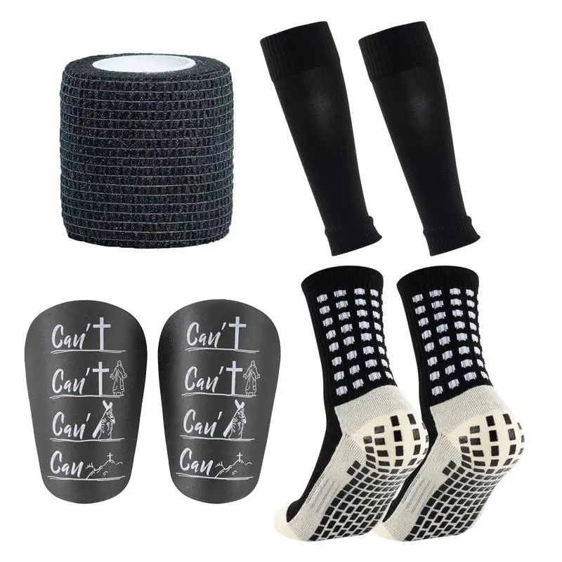 Outdoor Sports Socks Set, 7 Counts/set Non-slip Sports Running Socks & Sock Cover & Bandage & Mini Leg Guards, Professional Football Equipment Set, Training Tools, Grip Socks Sports Athletic Socks Football Accessories
