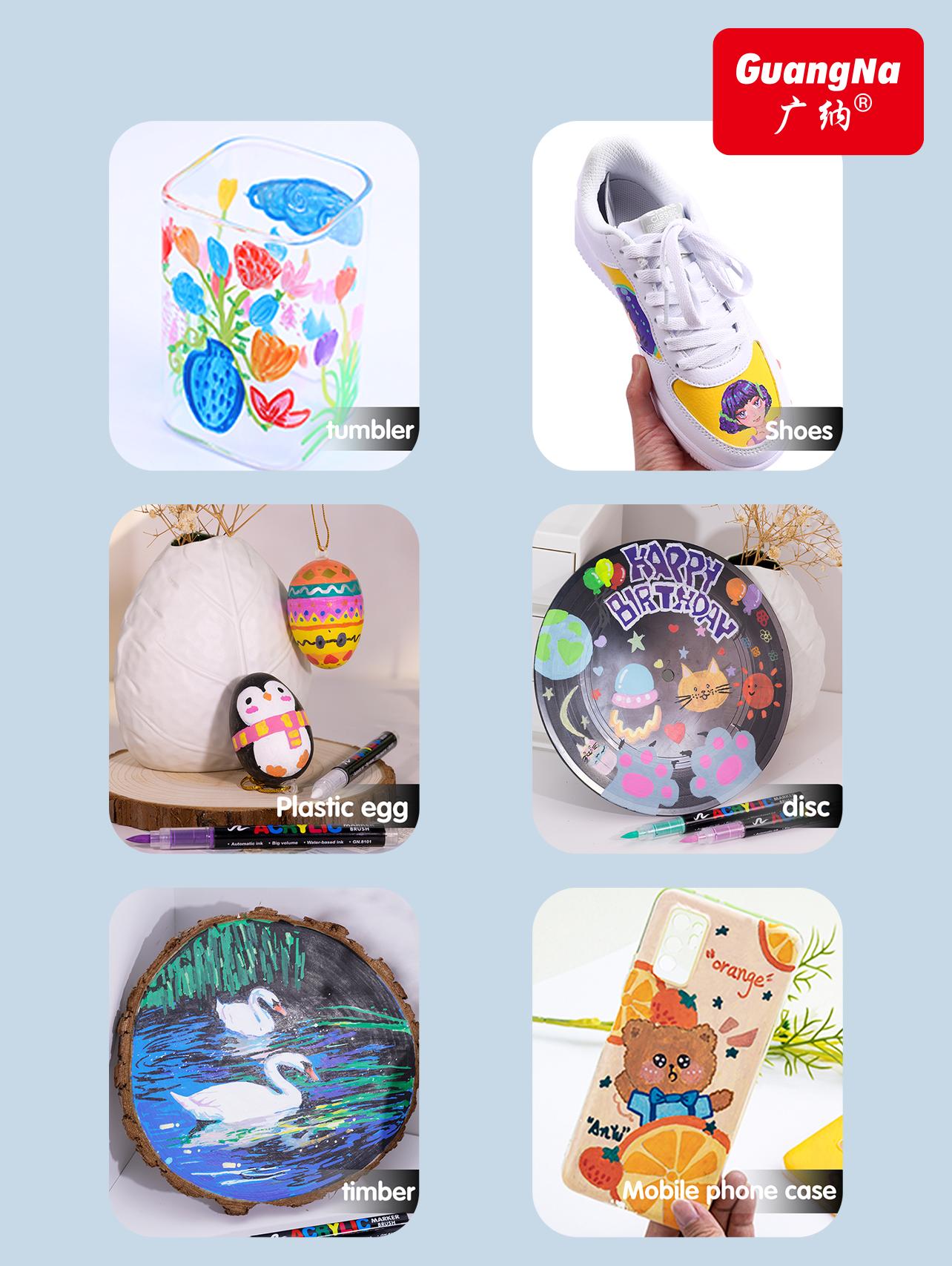 GuangNa 120/240/360 Acrylic Markers with Elastic Brush Tip Quick-Drying Waterproof Ink for Rock Wood Ceramic Glass Canvas Plastic Metal Art Crafts Supplies Gift